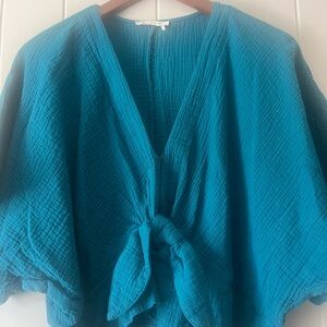 Teal Tie-Front Blouse